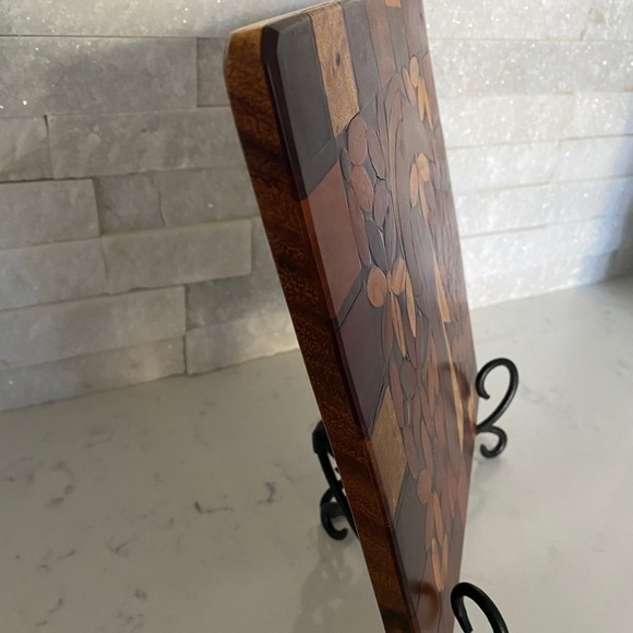 🖤Art Deco Marquetry Inlaid Wood Board Tropical Toucan Bird and Flowers - Picture 7 of 7